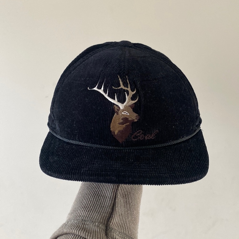 Cord Black Corduroy Hat with Embroidered Elk